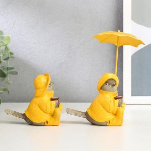 Сувенир полистоун "Воробьи в дождевиках, с зонтом" набор 2 шт 8,3х9,8х5,5 см