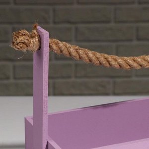 Кашпо деревянное "Эллада большая", ручка верёвка, лиловый, 25*12,5*10(23) см
