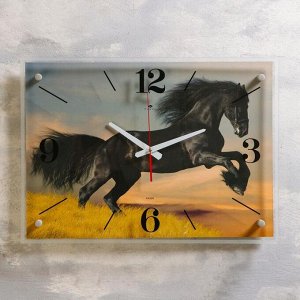 Часы настенные, серия: Животный мир, "Чёрный конь", 40х56 см в ассортименте