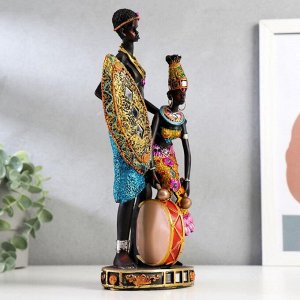 Сувенир полистоун "Африканский воин с девушкой барабанщицей" МИКС 27,5х11х8 см