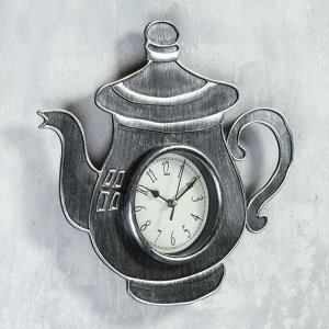 Часы настенные, серия: Кухня, "Чайник с ручкой", плавный ход, 31 х 33 см, хром