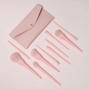 Набор кистей «Marshmallow», 10 предметов, футляр на кнопке, цвет нежно-розовый