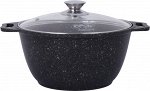 Кастрюля антипригарная литая 3,0л стеклянная крышка Темный мрамор ТМ KUKMARA