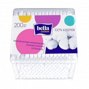 Палочки ватные Bella в пластиковой квадратной упаковке 200 шт