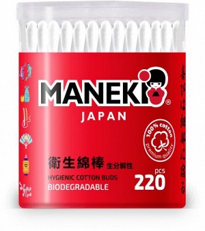 Палочки ватные гигиен. "Maneki" RED, с белым бум. стиком, в пластиковом стакане, 220 шт./упак