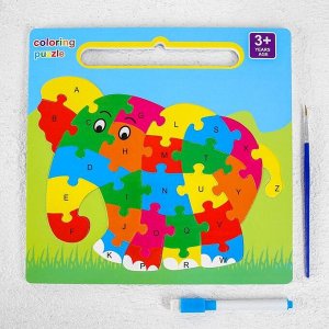 Развивающий набор 3в1 «Слон», раскраска, пазл, планшет, маркер, в пакете