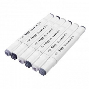 Художественный набор двухсторонних маркеров Mazari Fantasia White 6 цветов Cool Grey (серые цвета), пишущие узлы 2.5-6.2 мм
