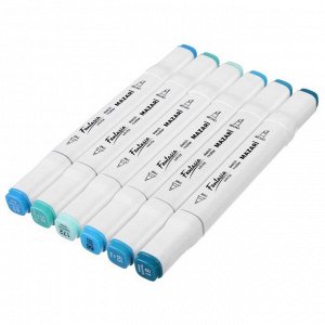 Художественный набор двухсторонних маркеров Mazari Fantasia White 6 цветов MarineBlue colors (морские цвета), пишущие узлы 2.5-6.2 мм