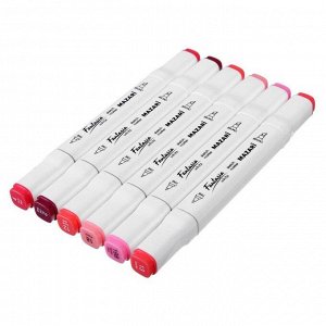 Художественный набор двухсторонних маркеров Mazari Fantasia White 6 цветов Pink colors (розовые цвета), пишущие узлы 2.5-6.2 мм