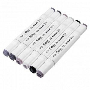 Художественный набор двухсторонних маркеров Mazari Fantasia White 6 цветов Warm Gray (серые цвета), пишущие узлы 2.5-6.2 мм
