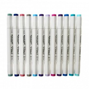 Набор двухсторонних маркеров для скетчинга Mazari Vinci 12 цветов Lavander colors (лавандовые цвета), пишущие узлы 1.0-6.2 мм