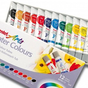 Акварель художественная набор в тубе 12 цветов по 5мл Pentel Water Colours