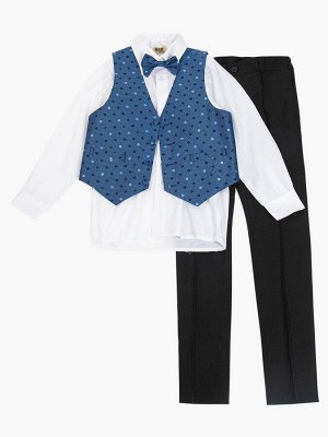 Костюм для мальчика: жилет, брюки, рубашка и бабочка  Цвет:деним