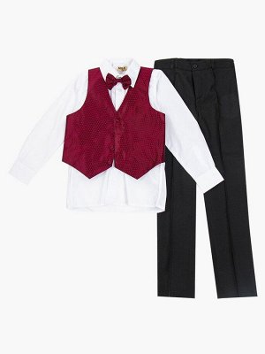 Костюм для мальчика: жилет, брюки, рубашка и бабочка  Цвет:бордовый