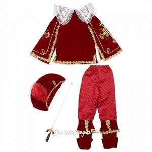 Карнавальный костюм Мушкетер короля бордовый, рост 134 см (Батик)
