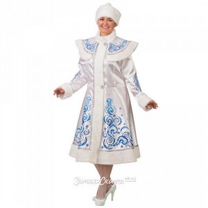 Карнавальный костюм для взрослых Снегурочка, сатиновый с аппликациями, белый, 48-50 размер (Батик)