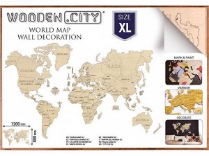 Wooden.City. 3D пазл деревянный "Карта мира "XL"арт.503 (фикс.цена)