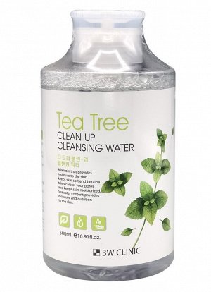 3W CLINIC Вода очищающая мицеллярная "Clean-Up Cleansing Water [Tea Tree], чайное дерево, 500 мл