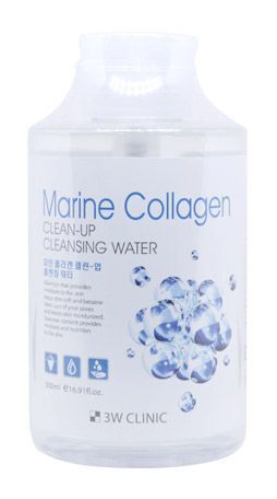 3W CLINIC Вода очищающая мицеллярная "Clean-Up CleansingWater[Marine collagen],мор коллаген, 500 мл