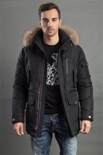 HERMZI. Мужская зимняя куртка-парка с капюшоном, цвет черный