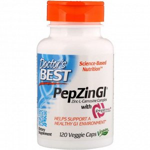 Doctor's Best, PepZin GI, комплекс цинк-L-карнозина, 120 растительных капсул