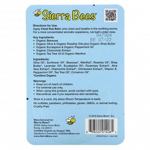 Sierra Bees, Бальзам для втирания в грудь, эвкалипт и перечная мята, 17 г (0,6 унции)