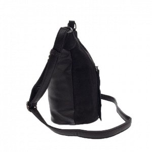 Городская сумка Gino_Kite с ремнем через плечо из натуральной замши и эко-кожи чёрного цвета.