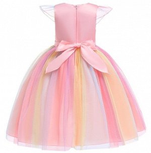 Детское платье, розовое, с разноцветной юбкой, с аппликацией &quot;Единорог&quot;