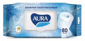 Туалетная бумага AURA влажная 80шт ULTRA COMFORT крышка