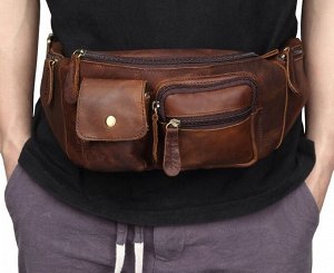 Arrunt Многофункциональная мужская сумка из натуральной кожи для спорта и отдыха, с вместительным отделением закрытым на молнию, карманами с клапаном и молниями. Внутри вместительное отделение для нал