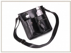 Amgalan Многофункциональная элегантная деловая мужская сумка из натуральной кожи с очень вместительным отделением закрытым на молнию. Впереди объемные карманы на молнии и с клапаном на пряжке. Имеется