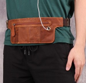 Klim Поясная многофункциональная мужская сумка из натуральной кожи, с возможностью носить на плече. Имеется карман на молнии и отверствие для наушников. Цвет: шоколад, коричневый. Размер: 31(24)*11,5*