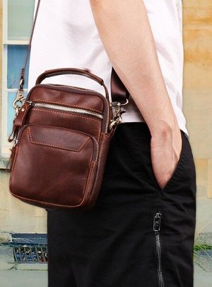 Afuom Многофункциональная мужская сумка из натуральной кожи для спорта и отдыха, с двумя отделениями, накладным карманом и карманом на молнии. Внутри вместительное отделение для наличных денег и мобил
