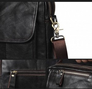 Ancoma Многофункциональная мужская сумка из натуральной кожи для спорта и отдыха, с двумя отделениями. Впереди накладной карман с клапаном и отделение на молнии.  Внутри вместительное отделение для на