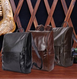 Zakir Многофункциональный  мужской вместительный рюкзак  на молнии из натуральной кожи. С боку 2 открытых кармана. Внутри помещаются небольшие гаджеты, записная книжка, карты, пропуска, телефон и т.д.