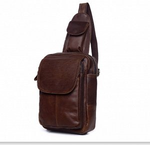 Kvesi Многофункциональная мужская сумка из натуральной кожи для спорта и отдыха, с вместительным отделением закрытым на молнию и накладными карманоми на молнии и на клапане. Внутри вместительное отдел