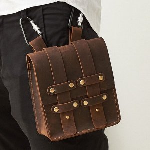 Altyn Многофункциональная стильная  мужская поясная сумка с отделением закрытым на клапан с декоративными планками из очень плотной натуральной кожи. Внутри вместительное отделение для наличных денег 
