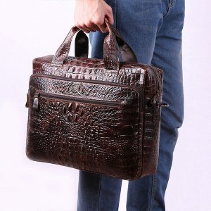 Badma Большая многофункциональная мужская стильная деловая сумка из натуральной кожи, с вместительным отделением закрытым на молнию из натуральной кожи, стилизованным под кожу крокодила. Впереди больш