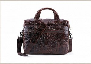 Badma Большая многофункциональная мужская стильная деловая сумка из натуральной кожи, с вместительным отделением закрытым на молнию из натуральной кожи, стилизованным под кожу крокодила. Впереди больш