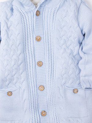 Комбинезон вязаный детский на меху с карманами и капюшоном, светло-голубой