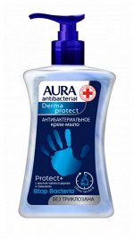 Мыло-крем AURA 250мл Антибактериальное Derma Protect,флакон,дозатор