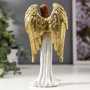 Сувенир полистоун "Девушка ангел-хранитель с золотыми крыльями, в белом платье" 16х8х5 см