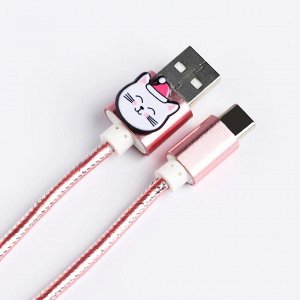 Набор держатель для провода+кабель micro USB «Котики», 1А, 1м