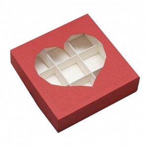 Коробка на 9 конфет «Рубиновое сердце» Красная 14х14х3,5 см