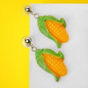 Серьги пластик "Вкусности" кукуруза, цвет оранжево-зелёный