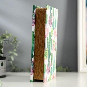 Шкатулка-книга дерево кожзам "Фламинго и суккуленты" зеркало 26х17,5х5 см