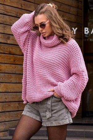 Теплый вязаный свитер оверсайз Фристайл (темно-розовый)
