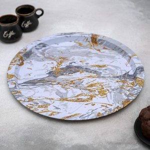 Поднос металлический «Золотой мрамор», 32x32x1,5 см, цвет белый