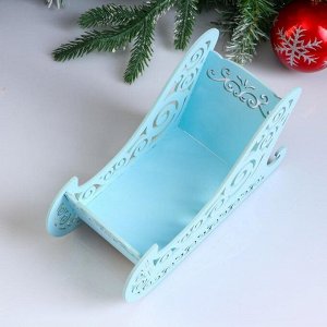 Кашпо деревянное, 23*10*14 см "Новогоднее. Санки", подарочная упаковка, голубая пастель