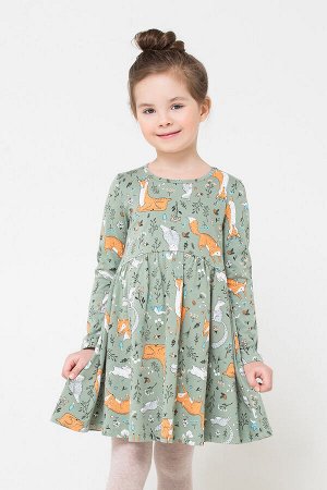 Платье для девочки Crockid К 5651 нефритовый, лесная сказка к1256
